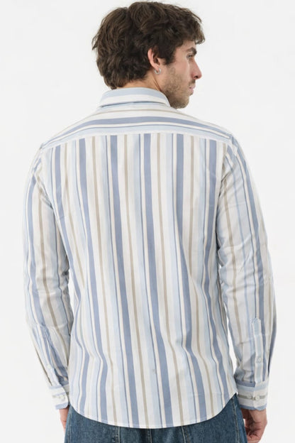 Man wearing a striped shirt on a white background
