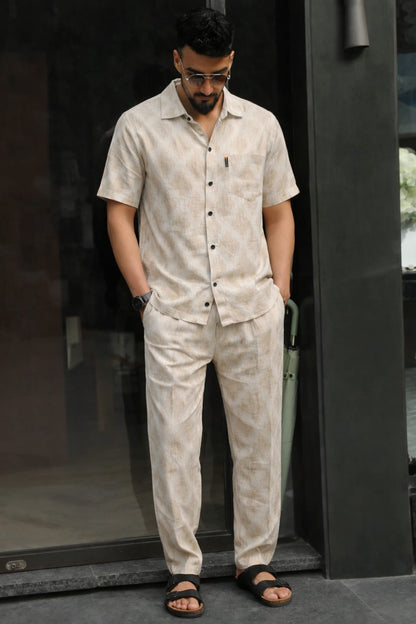 Solmera Beige Cotton Stripe Co-Ord Set