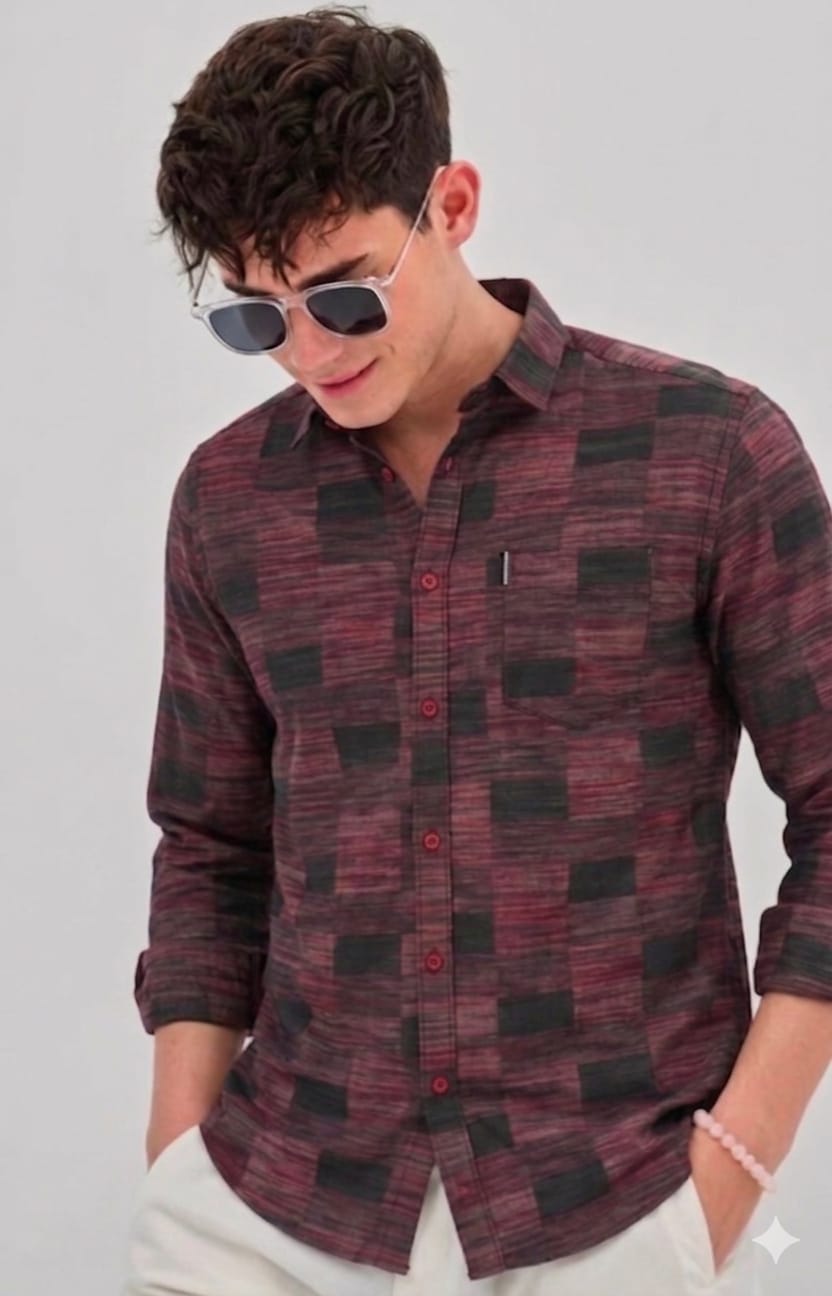 Man wearing a patterned shirt and sunglasses on a plain background
